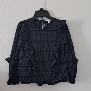 Chelsea & Violet Black Textured Ruffle Eyelet Top & Skirt Set